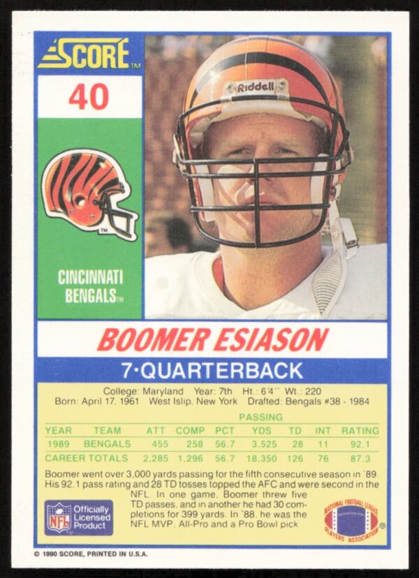 1990 Score Boomer Esiason #40 (Back)