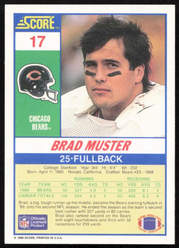 1990 Score Brad Muster #17 (Back)