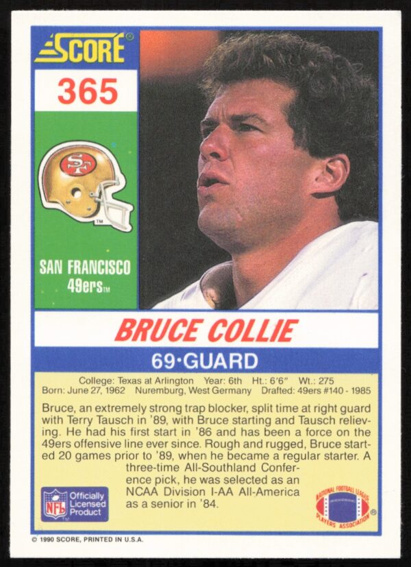 1990 Score Bruce Collie #365 (Back)