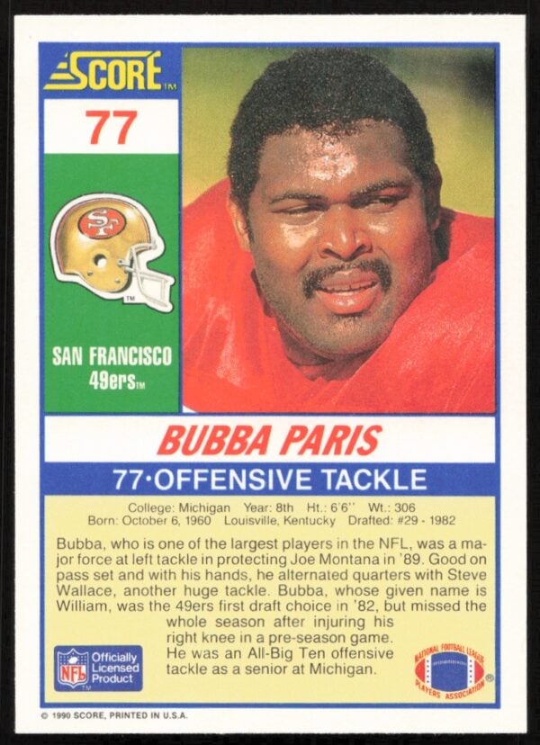 1990 Score Bubba Paris #77 (Back)