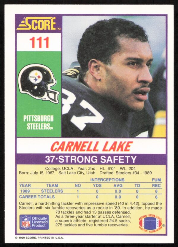 1990 Score Carnell Lake #111 (Back)