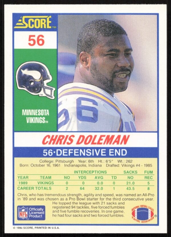 1990 Score Chris Doleman #56 (Back)