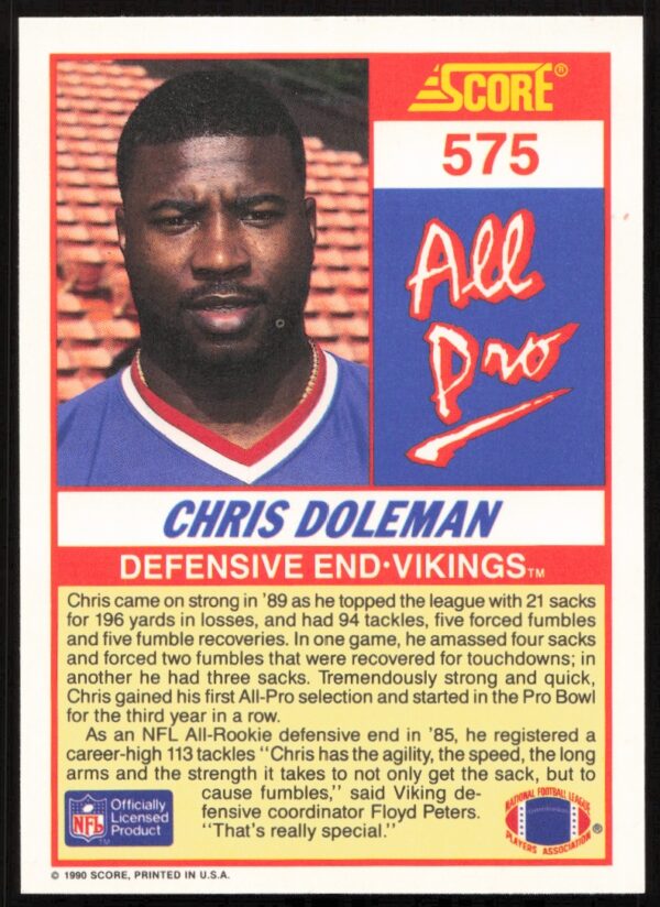 1990 Score Chris Doleman #575 (Back)