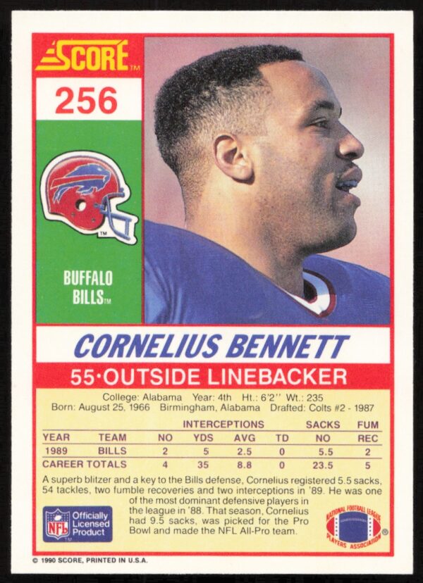 1990 Score Cornelius Bennett #256 (Back)