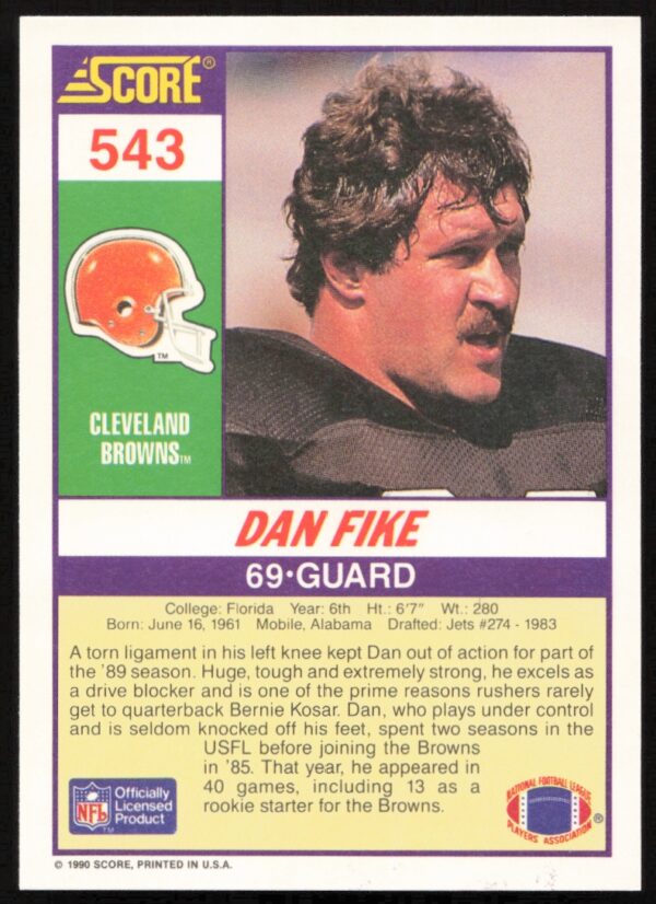 1990 Score Dan Fike #543 (Back)