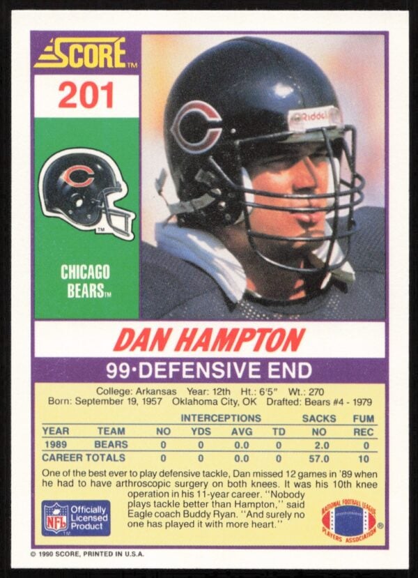 1990 Score Dan Hampton #201 (Back)