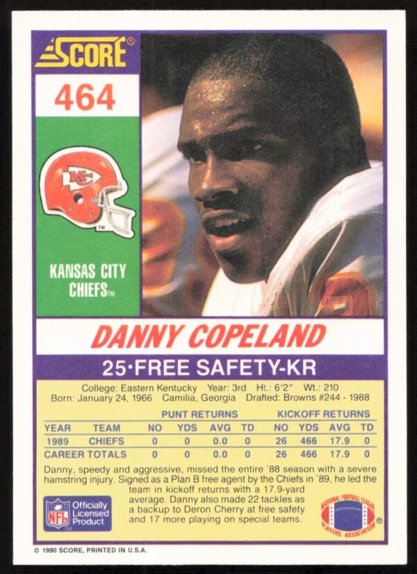 1990 Score Danny Copeland #464 (Back)