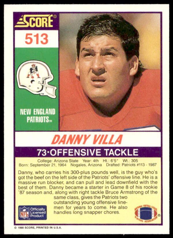 1990 Score Danny Villa #513 (Back)