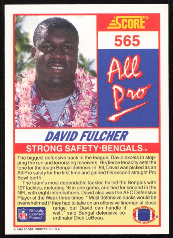 1990 Score David Fulcher #565 (Back)