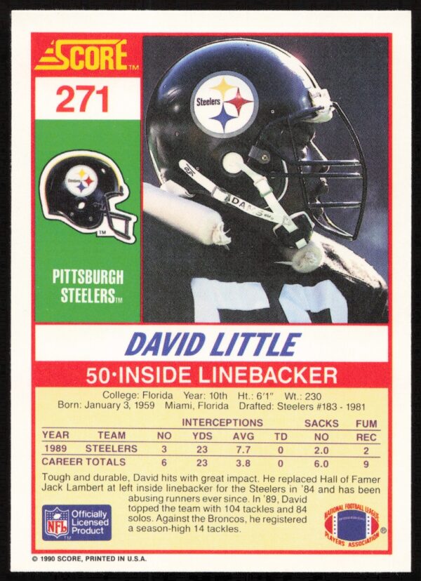 1990 Score David Little #271 (Back)