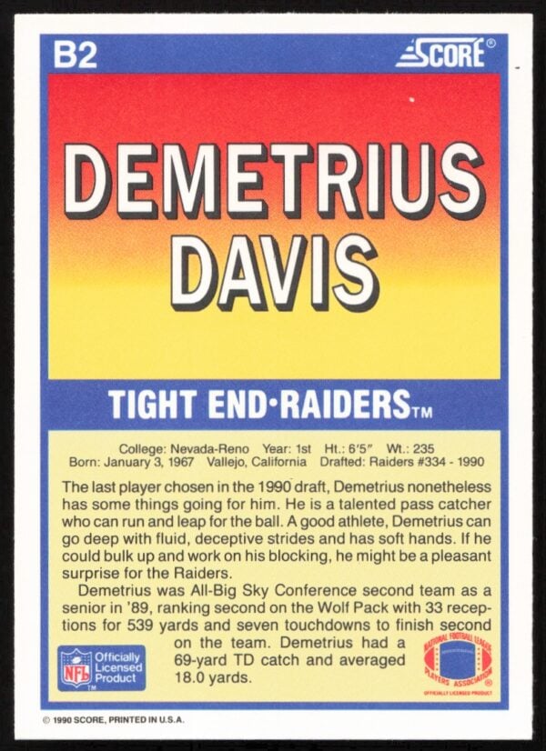 1990 Score Demetrius Davis The Final Five #B2 (Back)