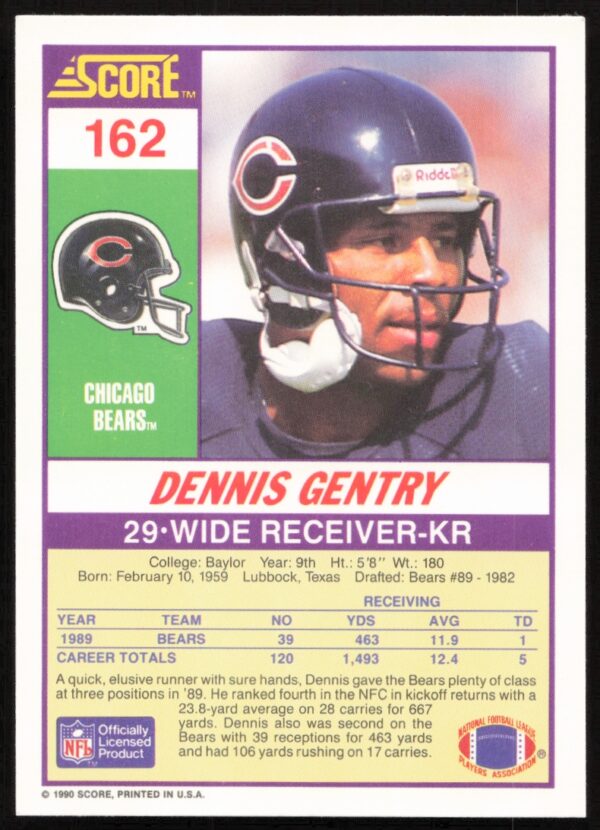 1990 Score Dennis Gentry #162 (Back)