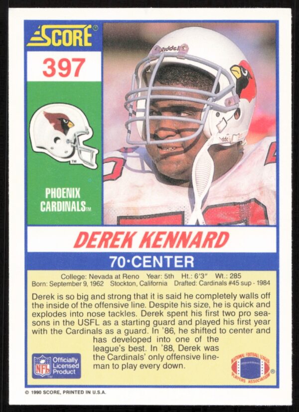 1990 Score Derek Kennard #397 (Back)