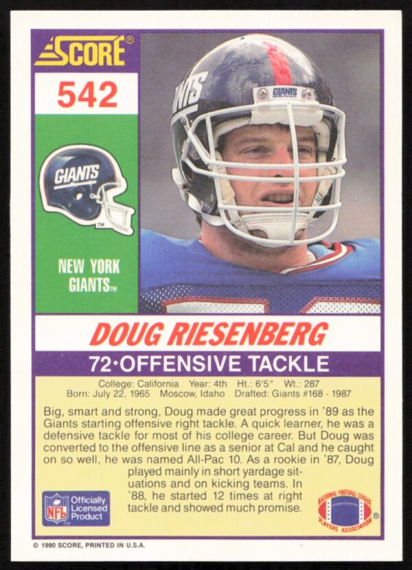 1990 Score Doug Riesenberg #542 (Back)