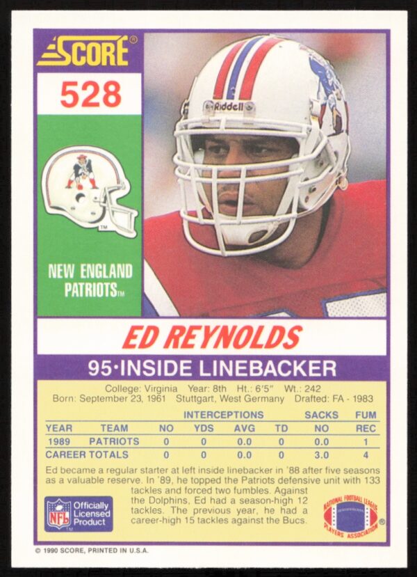 1990 Score Ed Reynolds #528 (Back)