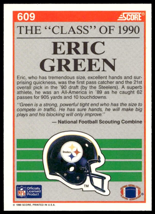 1990 Score Eric Green #609 (Back)