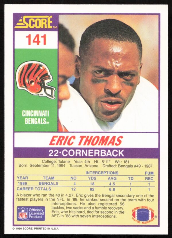 1990 Score Eric Thomas #141 (Back)