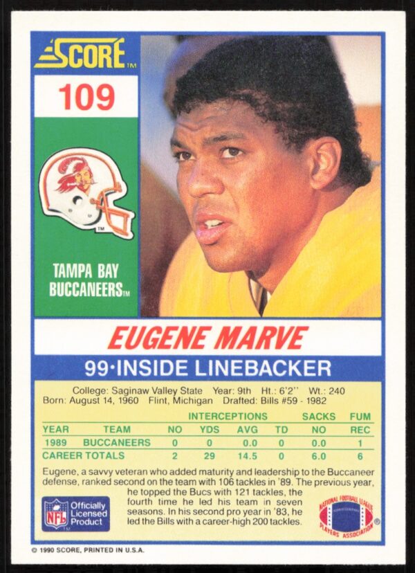 1990 Score Eugene Marve #109 (Back)