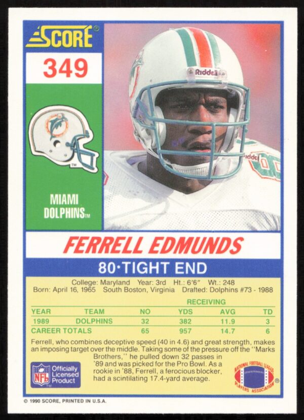 1990 Score Ferrell Edmunds #349 (Back)