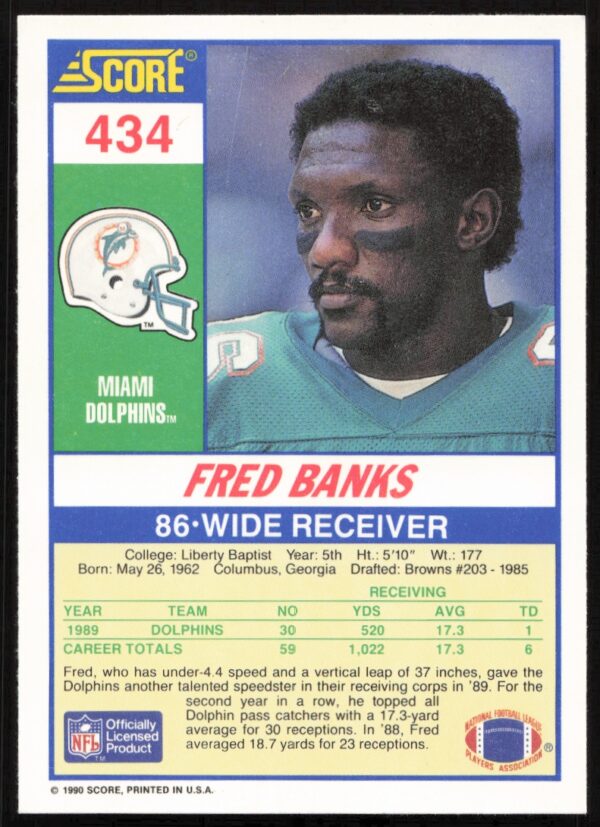 1990 Score Fred Banks #434 (Back)