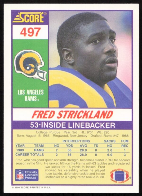 1990 Score Fred Strickland #497 (Back)