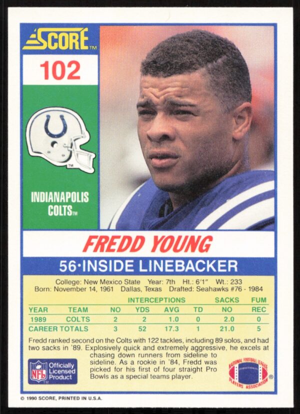 1990 Score Fredd Young #102 (Back)