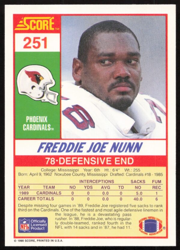 1990 Score Freddie Joe Nunn #251 (Back)