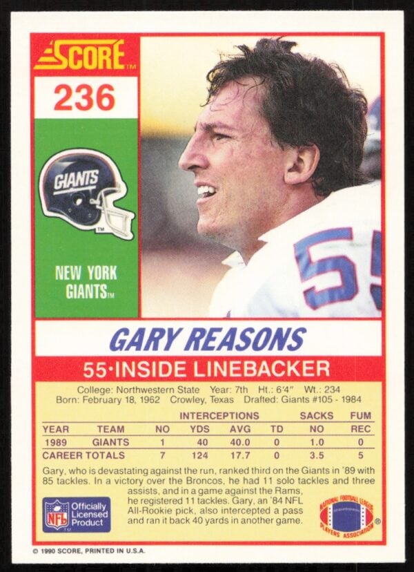 1990 Score Gary Reasons #236 (Back)