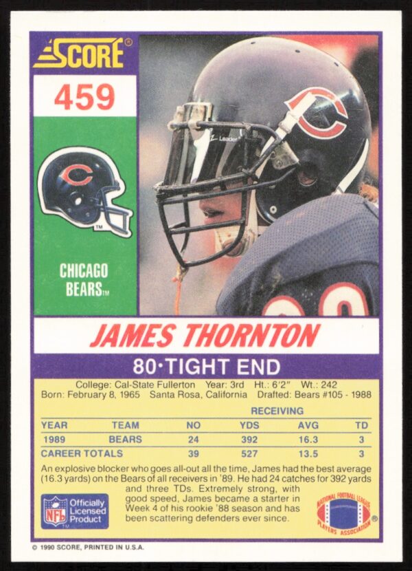 1990 Score James Thornton #459 (Back)