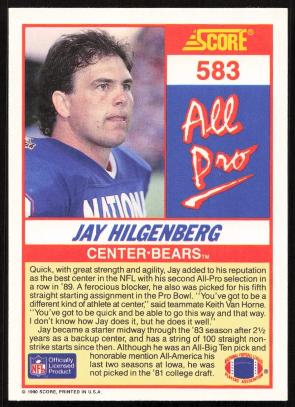 1990 Score Jay Hilgenberg #583 (Back)