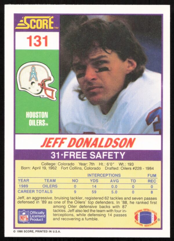 1990 Score Jeff Donaldson #131 (Back)