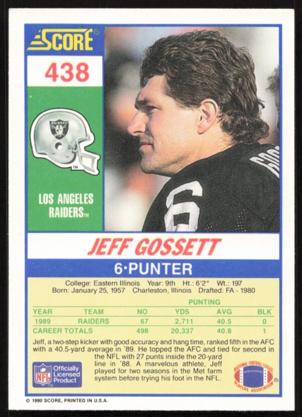 1990 Score Jeff Gossett #438 (Back)