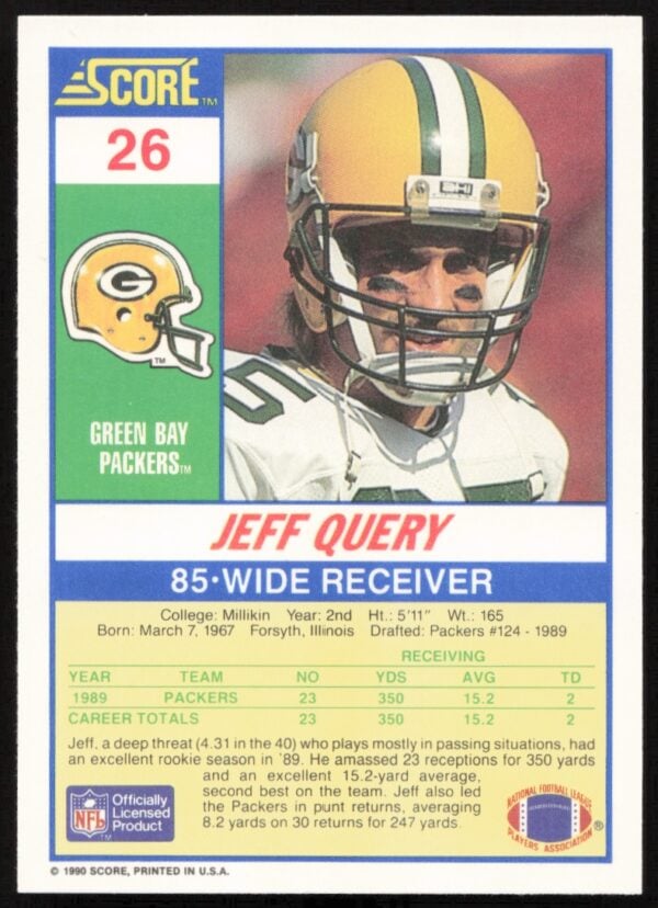 1990 Score Jeff Query #26 (Back)