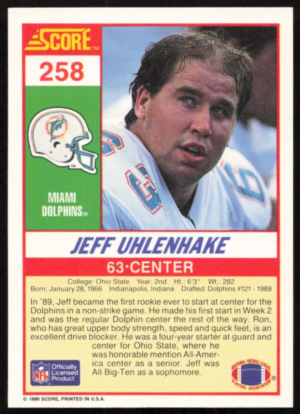 1990 Score Jeff Uhlenhake #258 (Back)