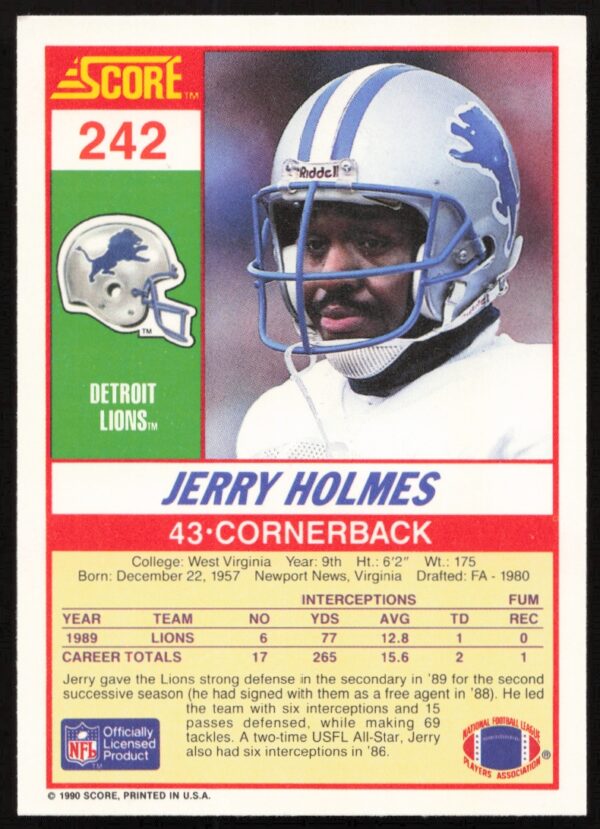 1990 Score Jerry Holmes #242 (Back)