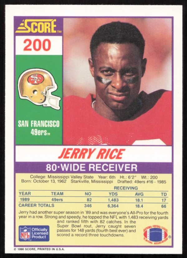 1990 Score Jerry Rice #200 (Back)