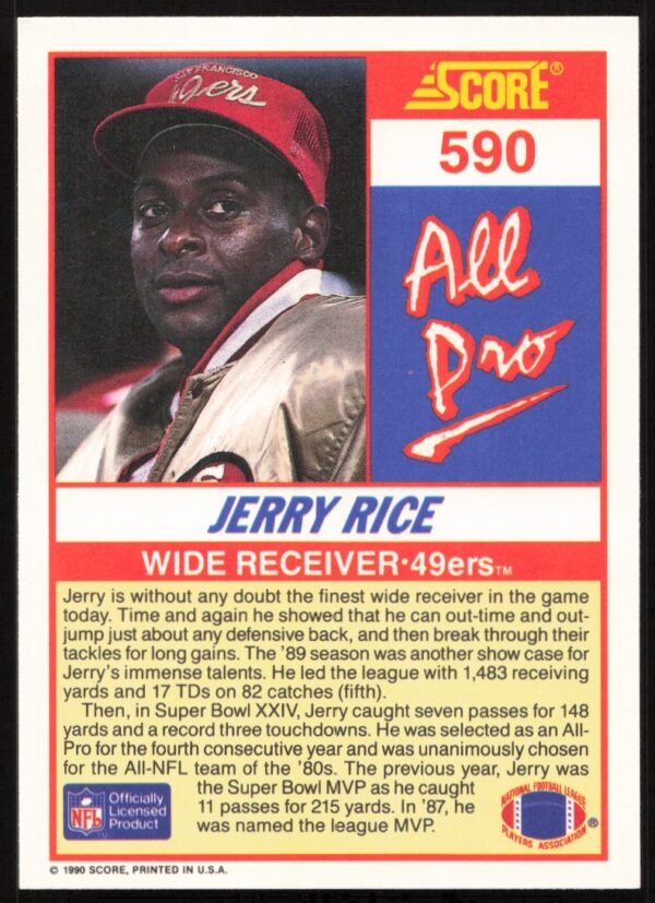 1990 Score Jerry Rice #590 (Back)