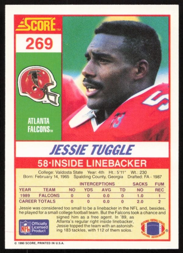 1990 Score Jessie Tuggle #269 (Back)