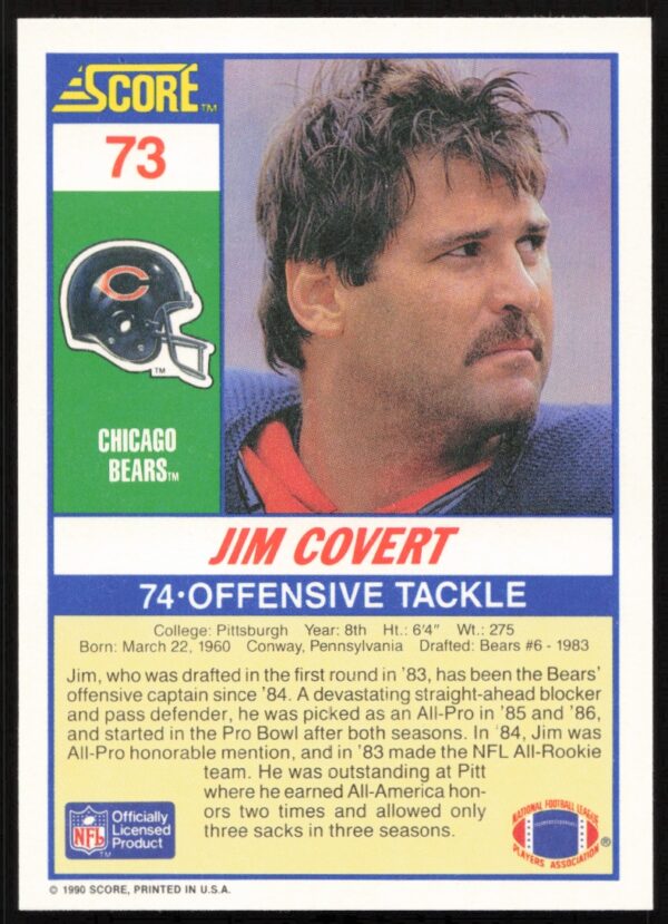 1990 Score Jim Covert #73 (Back)