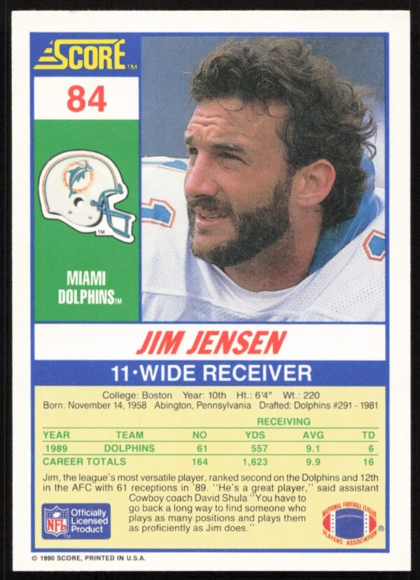 1990 Score Jim Jensen #84 (Back)