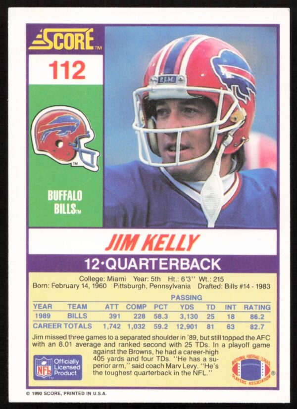 1990 Score Jim Kelly #112 (Back)