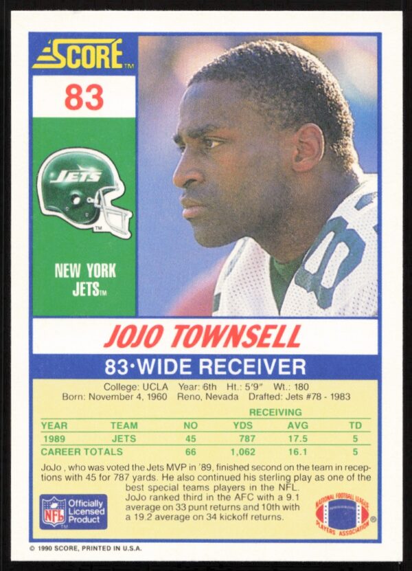 1990 Score Jo Jo Townsell #83 (Back)