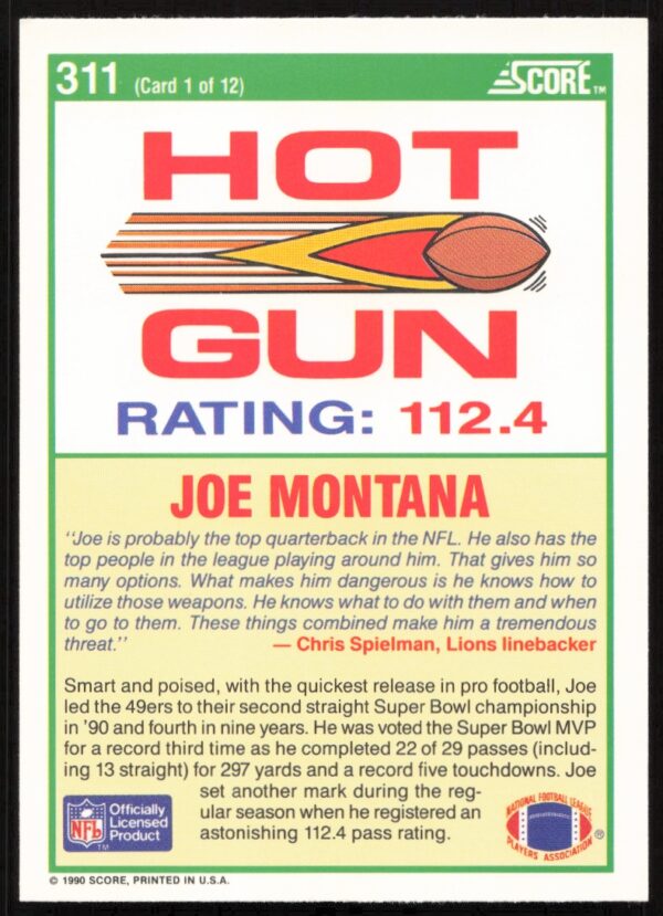 1990 Score Joe Montana #311 (Back)