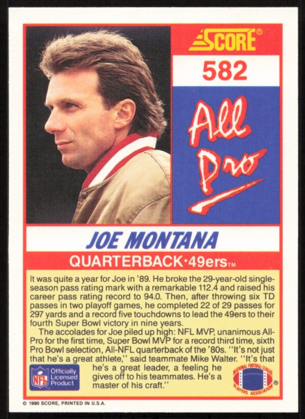 1990 Score Joe Montana #582 (Back)