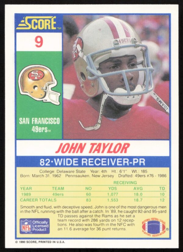 1990 Score John Taylor #9 (Back)