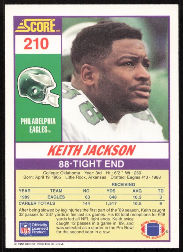 1990 Score Keith Jackson #210 (Back)