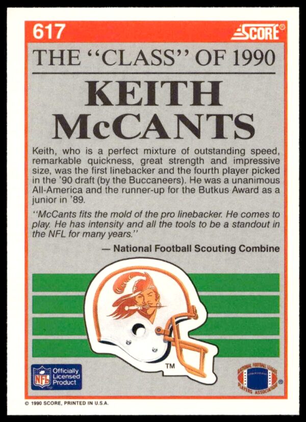 1990 Score Keith McCants #617 (Back)