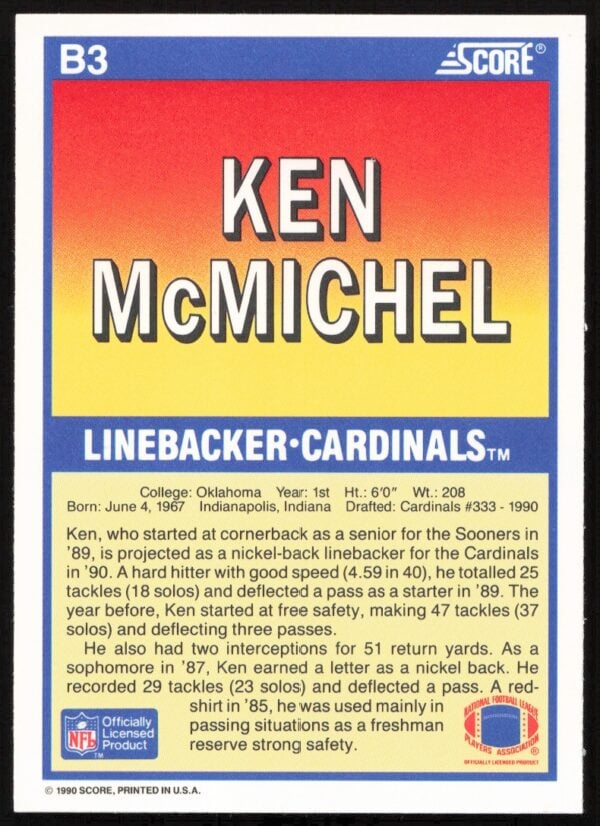 1990 Score Ken McMichel The Final Five #B3 (Back)