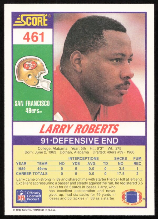 1990 Score Larry Roberts #461 (Back)