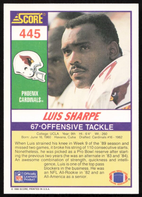 1990 Score Luis Sharpe #445 (Back)